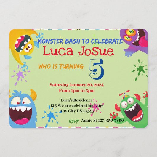 Uitnodiging voor een Monster Bash-feestje (Voorkant)