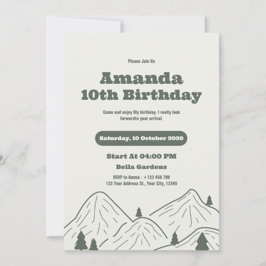 Uitnodiging voor een Mountain Birthday Party (Voorkant)