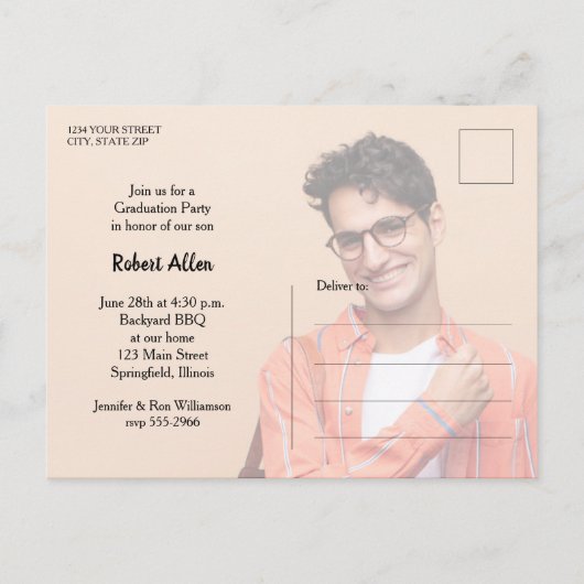 Uitnodiging voor een Multi Photo Blue Graduation P (Achterkant)