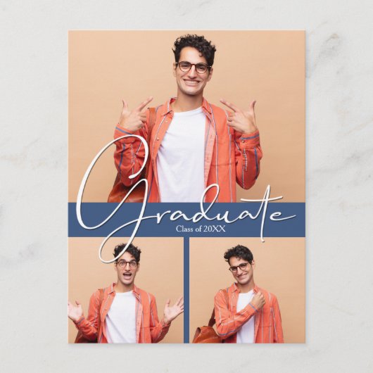 Uitnodiging voor een Multi Photo Blue Graduation P (Voorkant)