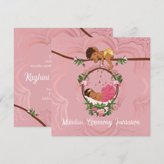 Uitnodiging voor een mundan ceremonie voor een bab (Voorkant / Achterkant)