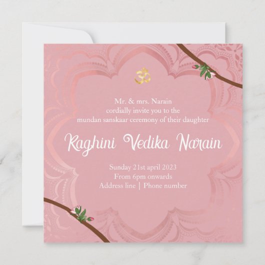 Uitnodiging voor een mundan ceremonie voor een bab (Achterkant)