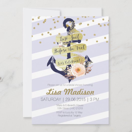 uitnodiging voor een nautische bruidsdouche voor a (Voorkant)