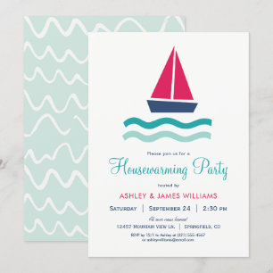 Uitnodiging voor een nautische zeilboot housewarmi