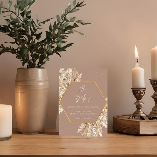 Uitnodiging voor een neutrale boho Pampas bruiloft