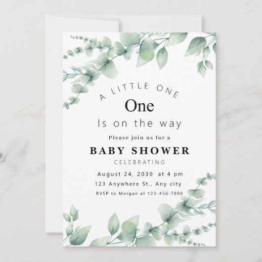 Uitnodiging voor een nieuw eucalyptus Baby shower! (Voorkant)