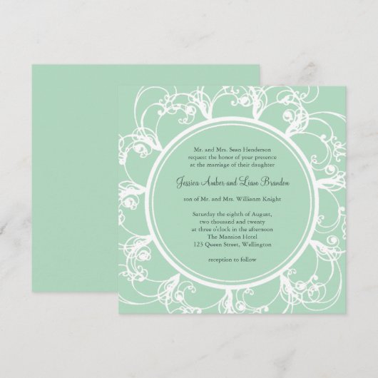 Uitnodiging voor een nieuw Floral Wedding in Mint (Voorkant / Achterkant)