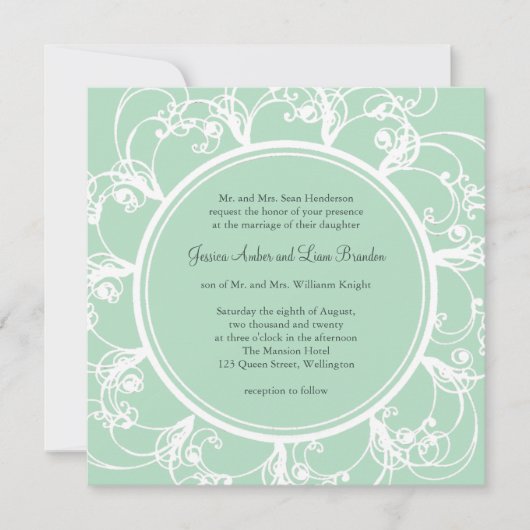 Uitnodiging voor een nieuw Floral Wedding in Mint  (Voorkant)