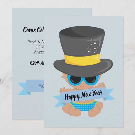 Uitnodiging voor een nieuwe Kind in het nieuwjaar (Voorkant / Achterkant)