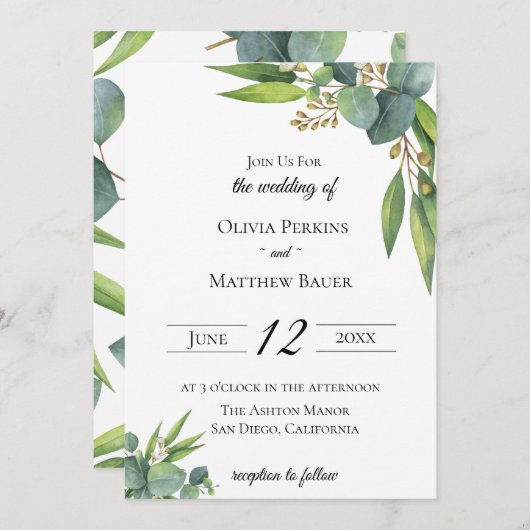 Uitnodiging voor een olievruchtbruiloft met eucaly (Voorkant / Achterkant)