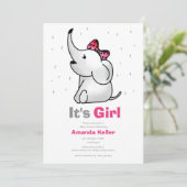 Uitnodiging voor een olifant baby shower voor meis (Staand voorkant)