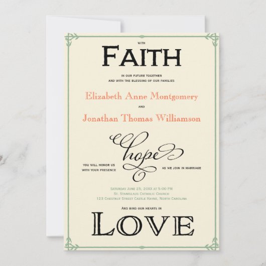 Uitnodiging voor een Oranje en Blauwgroen huwelijk (Voorkant)