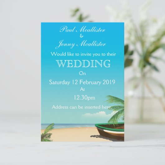 Uitnodiging voor een oude Vissende boot tropische  (Staand voorkant)