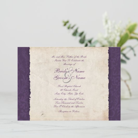 Uitnodiging voor een Paars-landhuwelijk (Staand voorkant)