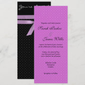 Uitnodiging voor een paarse en zwarte Polka partij (Voorkant / Achterkant)