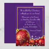 Uitnodiging voor een Paarse kerstdiner (Voorkant / Achterkant)