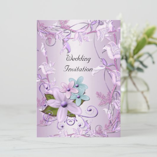 Uitnodiging voor een Paarse Mauve Floral (Staand voorkant)