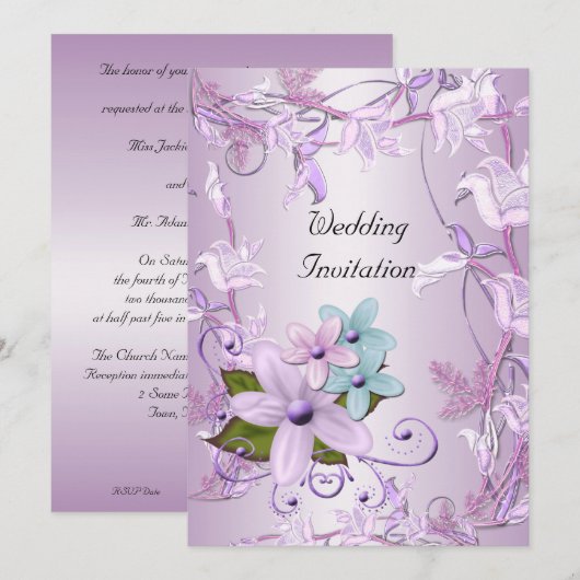 Uitnodiging voor een Paarse Mauve Floral (Voorkant / Achterkant)