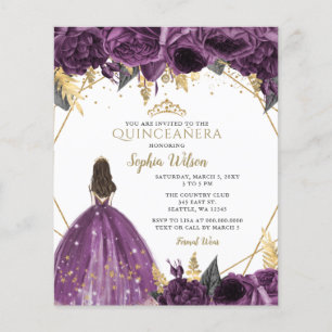 Uitnodiging voor een paarse prinsessen quinceañera