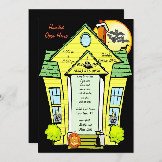 Uitnodiging voor een partij bij het Haunted House (Voorkant / Achterkant)