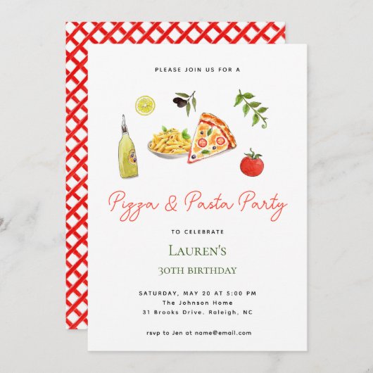 Uitnodiging voor een pasta- en pizzafeestje (Voorkant / Achterkant)