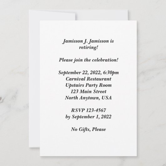 Uitnodiging voor een pensioenfeest, reuzenrad (Achterkant)