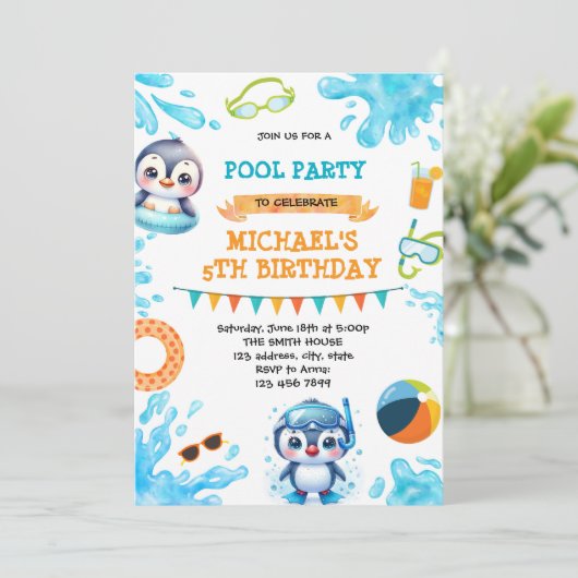 Uitnodiging voor een pinguïnzwembad (Staand voorkant)