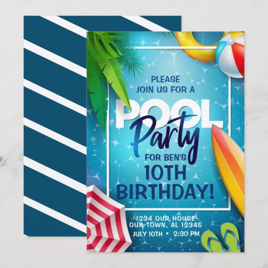 Uitnodiging voor een Poolparty (Voorkant / Achterkant)