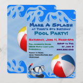 uitnodiging voor een poolparty voor kinderen (Voorkant / Achterkant)