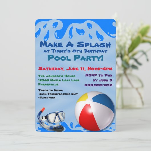 uitnodiging voor een poolparty voor kinderen (Staand voorkant)