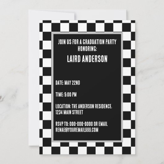 Uitnodiging voor een Racing Theme Afstuderen (Achterkant)