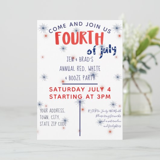 Uitnodiging voor een 'Red White & Booze' vier juli (Staand voorkant)