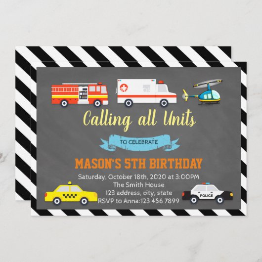 Uitnodiging voor een reddingsverjaardagsfeestje (Voorkant / Achterkant)