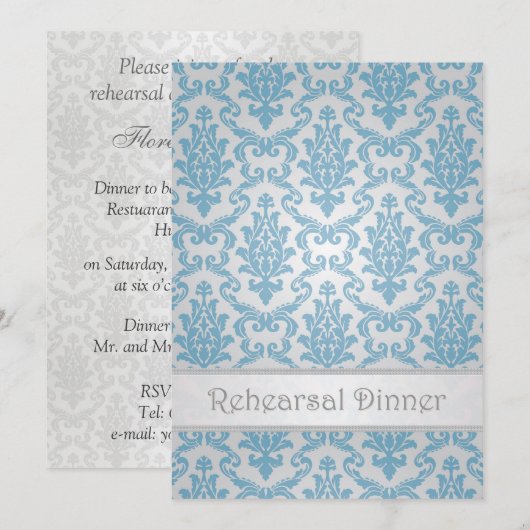 Uitnodiging voor een repetitief diner. Blauw demas (Voorkant / Achterkant)