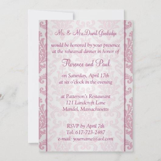 Uitnodiging voor een repetitief diner - Damasdonke (Achterkant)