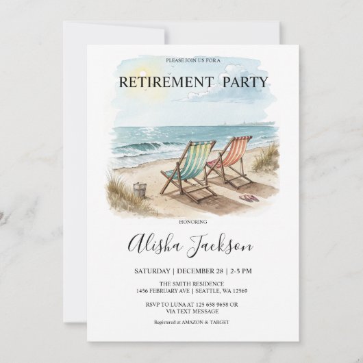 Uitnodiging voor een Retirement Party - Beach Loun (Voorkant)