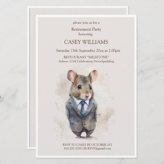 Uitnodiging voor een Retirement Party: een muis me (Voorkant / Achterkant)