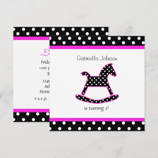 Uitnodiging voor een Rocking Horse Birthday Party (Voorkant / Achterkant)