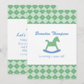 Uitnodiging voor een Rocking Horse Birthday Party (Voorkant / Achterkant)