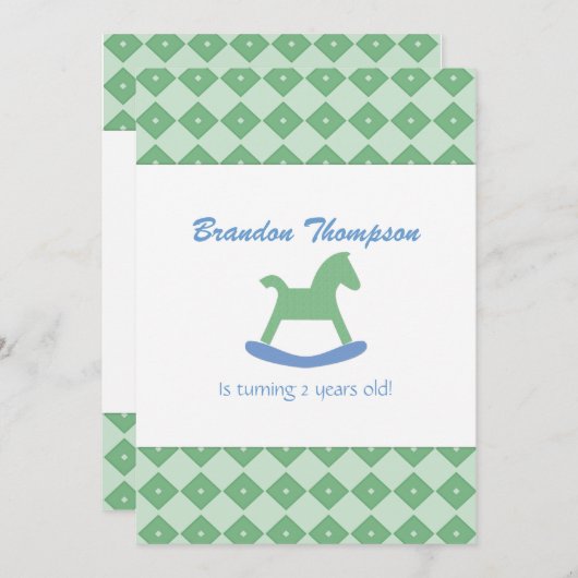 Uitnodiging voor een Rocking Horse Birthday Party (Voorkant / Achterkant)