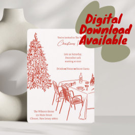 Uitnodiging voor een rode dinerfeest met Kerstmis