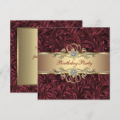 Uitnodiging voor een "Rode Wijn Goud" verjaardagsf (Voorkant / Achterkant)