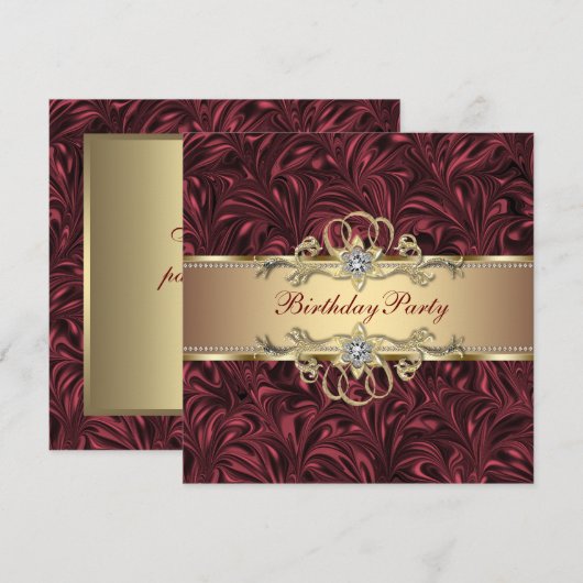 Uitnodiging voor een "Rode Wijn Goud" verjaardagsf (Voorkant / Achterkant)