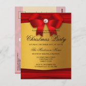 Uitnodiging voor een rood, goud en diamanten kerst (Voorkant / Achterkant)