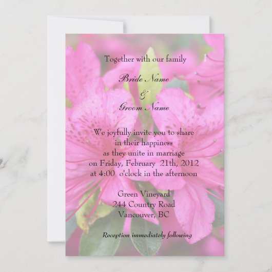 uitnodiging voor een roze azalea - bruiloft , brui (Voorkant)