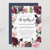 Uitnodiging voor een roze, Bourgogne en vijgenflor (Voorkant / Achterkant)