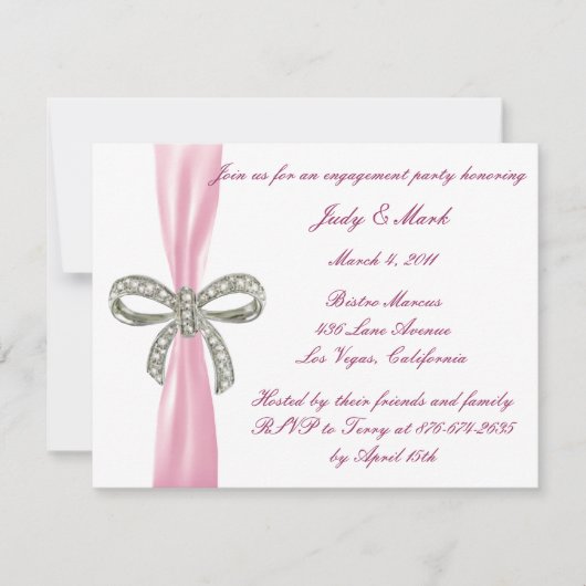 Uitnodiging voor een roze Diamond Bow-partij (Voorkant)