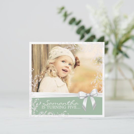  uitnodiging voor een roze en groene verjaardag (Staand voorkant)