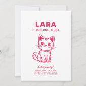 Uitnodiging voor een roze katje verjaardagsfeestje (Voorkant)
