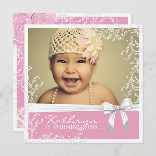 uitnodiging voor een roze verjaardag (Voorkant / Achterkant)